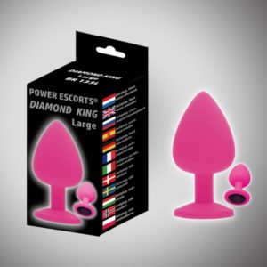 POWER ESCORTS - BR133L DIAMOND KING LARGE -9,3 X 4,1 CM/3,8 X1.6 INCH - SILICONE - PINK WITH BLACK STONE